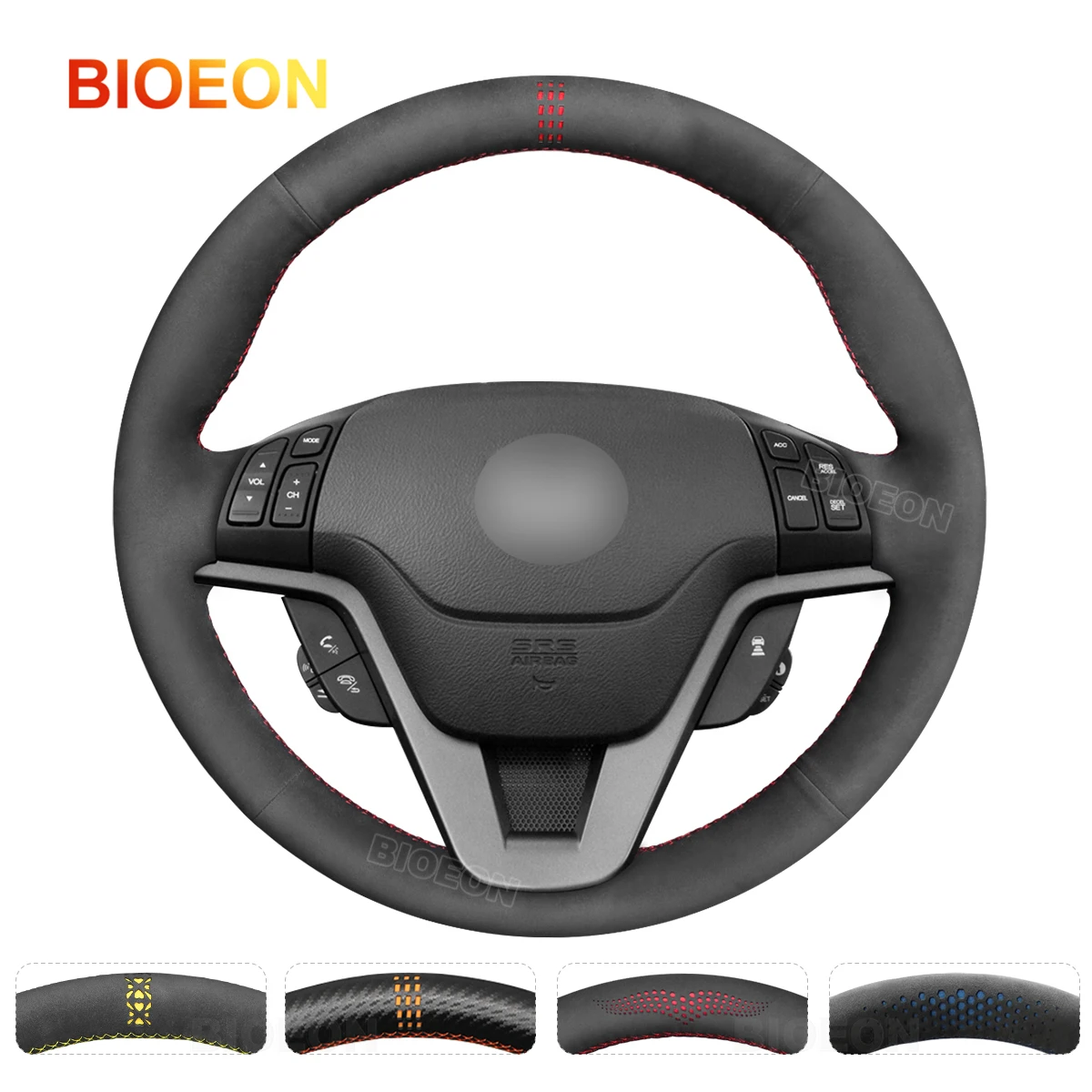 

Чехол на руль BIOEON из черной замши для Honda CR-V CRV 2006-2008 2009 2010 2011 Crossroad 2012, прошитый вручную