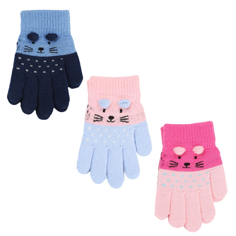 

Girls Cute Cartoon Cat Gloves Winter Thick Knit Boys Kids Newborn Mittens Children Keep Finger Warm Gloves For Baby 3-7Years Old