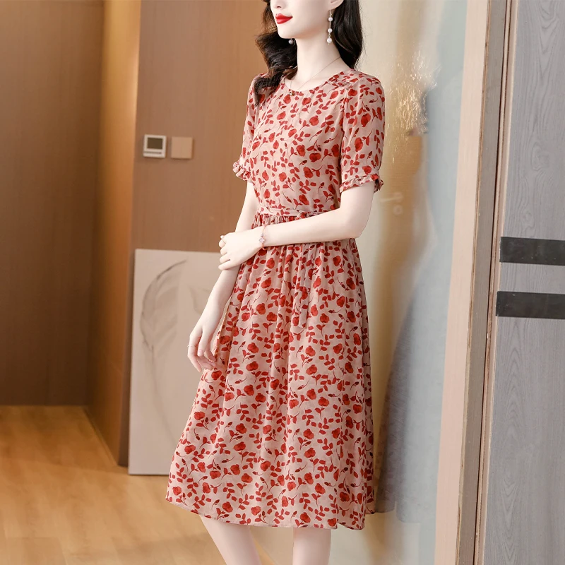 

Осеннее элегантное тянущееся атласное платье из шелка тутового шелкопряда, женское приталенное платье с рукавом средней длины и круглым вырезом