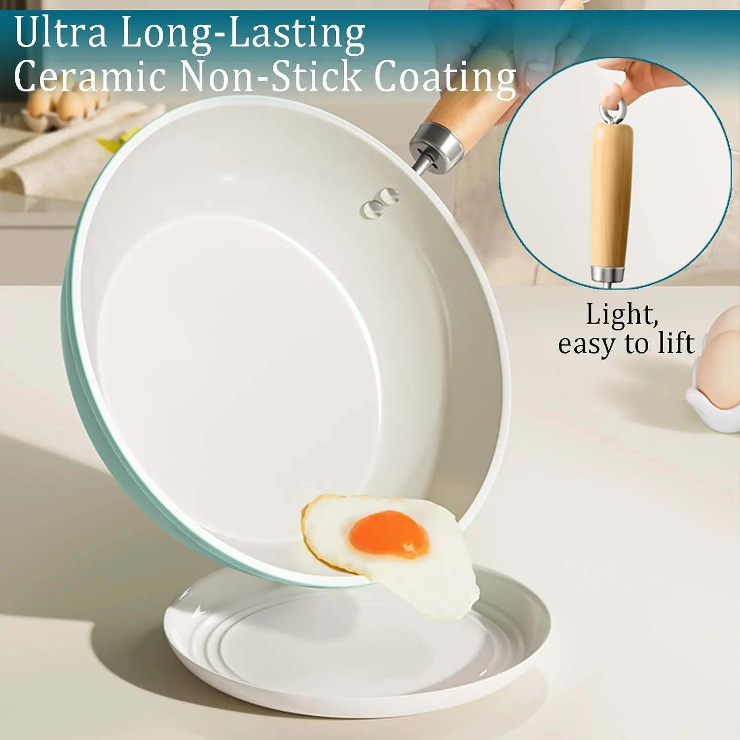 Антипригарная сковорода Qiubo с крышкой синяя керамическая индукционная плита