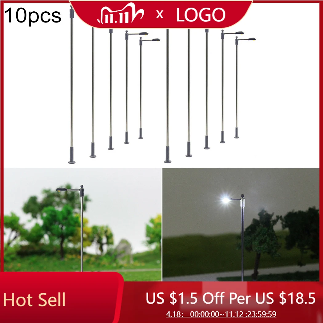 

10pcs Model Railway Train Lamp Post Street Lights 1:76~1:100 HO Scale LED 3V 20mA White Light DIY Table Models Decoration
