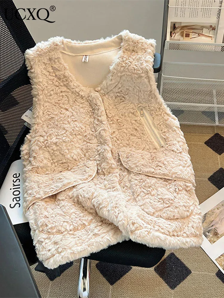 

Женский однотонный жилет из овечьей шерсти на молнии с V-образным вырезом