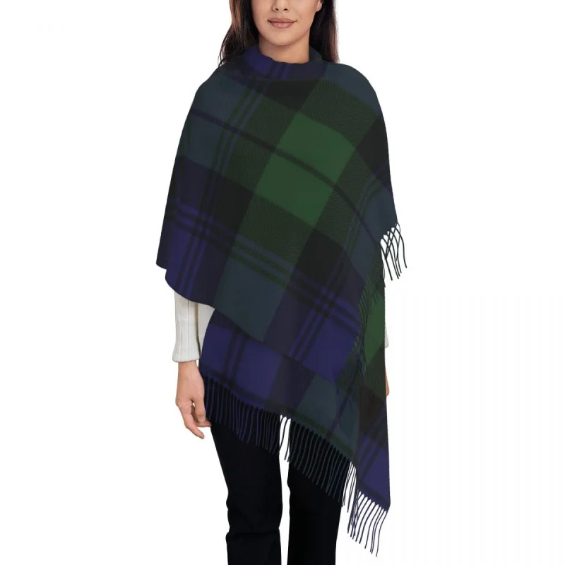 

Black Watch Tartan Clock Green And Blue Tassel Scarf Women Winter Fall Warm Shawls Wraps Female Clans of Scotland Scarves