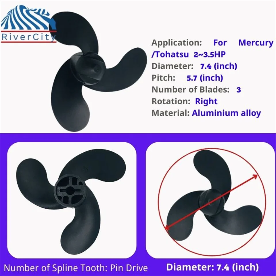 Для Tohatsu Nissan 2HP 2.5HP 3.5HP 7.4x5.7 подвесной пропеллер лодки смоляной винт 3-лопастной