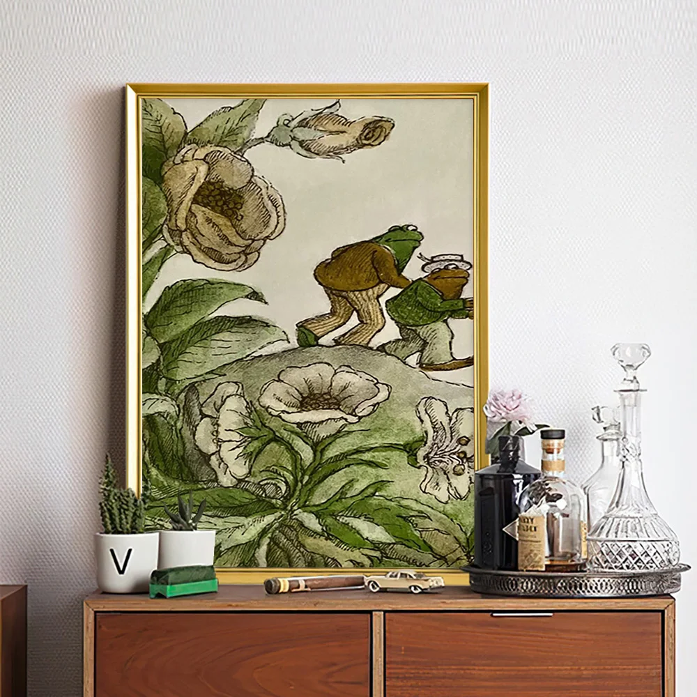 

A Frog And Toad The Hat Vintage Print Art Poster Anthropomorphic Animal Canvas Painting Fairy Tale Wall Stickers Bedroom Decor