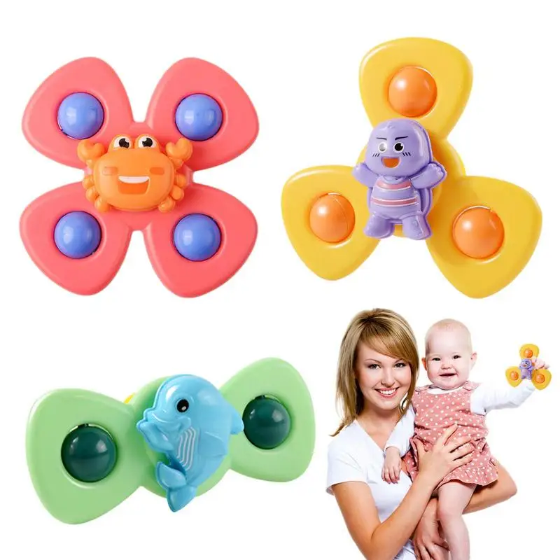 

Montessori Baby Bath Toys For Boys Children Bathing Sucker Spinner Suction Cup Toy Funny Kids Rattles Teether Toy 3 PCS