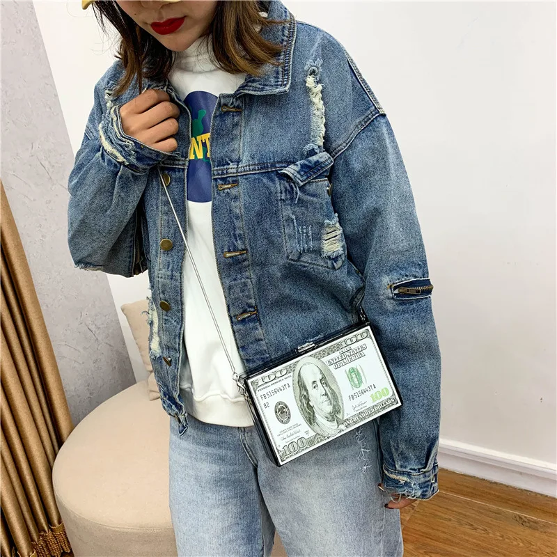 

New Cretaive Crossbody Bags Girls USD Print Box Chain Small Shoulder Messenger Bags Women Tredy Hasp Shopping Mini Square Bags