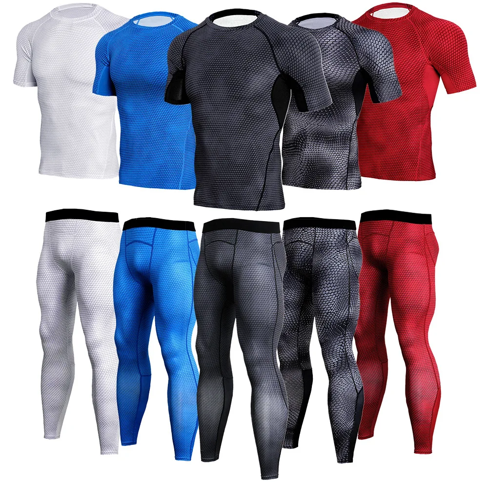 New Suit Snake Print Men's Fitness Clothes Breathable Clothes Running Sports Long-sleeved Tights