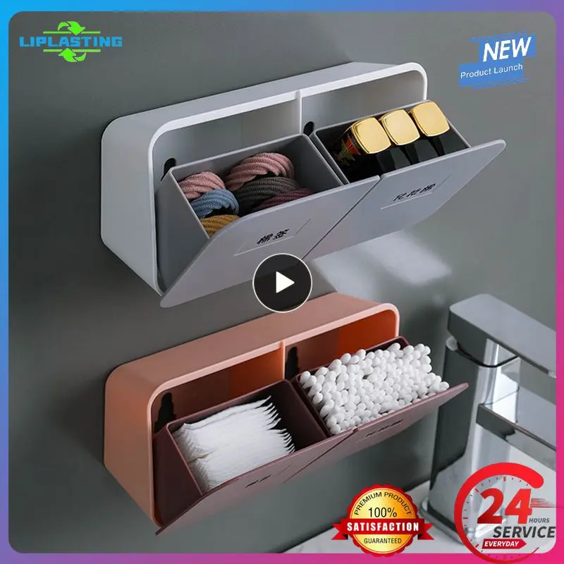 

Multifunctional Wall Mounted Cotton Swab Lipstick Storage Box Automatic Flip Dustproof Cosmetic Cotton Storage Sorting Box