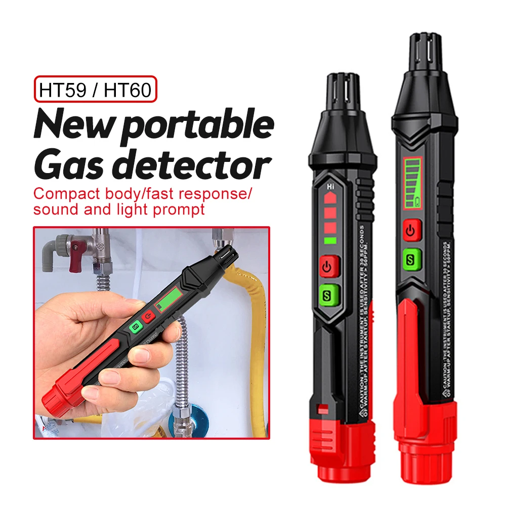 

HT59 HT60 Детектор утечки газа 0 - 1000PPM Звуковая сигнализация и сигнализация экрана Миниатюрный детектор горючего горючего газа