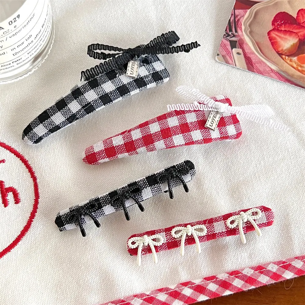 4 шт. набор заколок для волос с бантом в клетку девочек челкой и боковыми