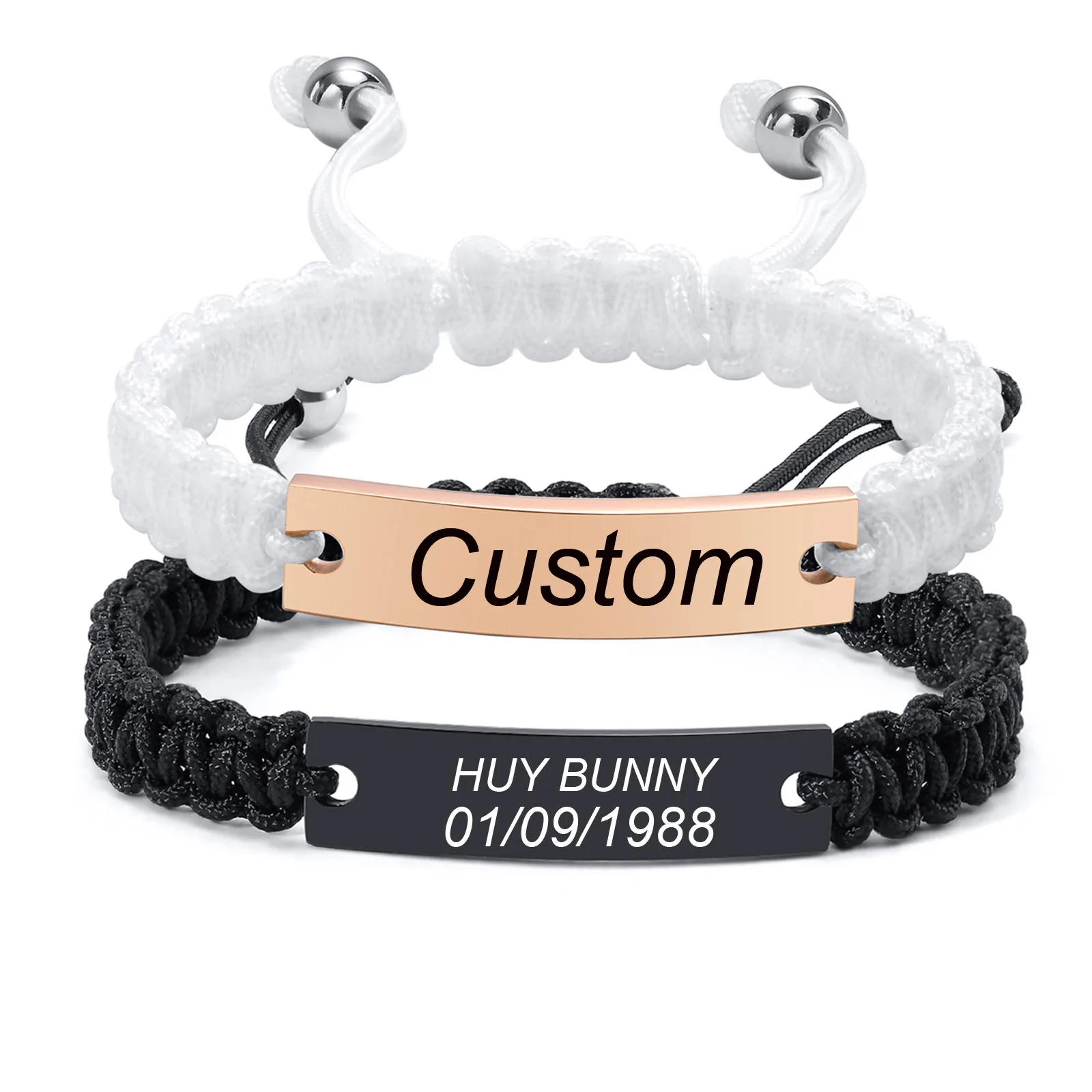 

Personalized Rope Bracelet for Women, Custom Name ID Bracelet, Stainless Steel Bracelet Adjustable Free Engraving Best Gift