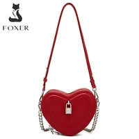 foxer women split leather crossbody bag shoulder bag female fashion messenger bags simple ladies brand logo lock love chain bag