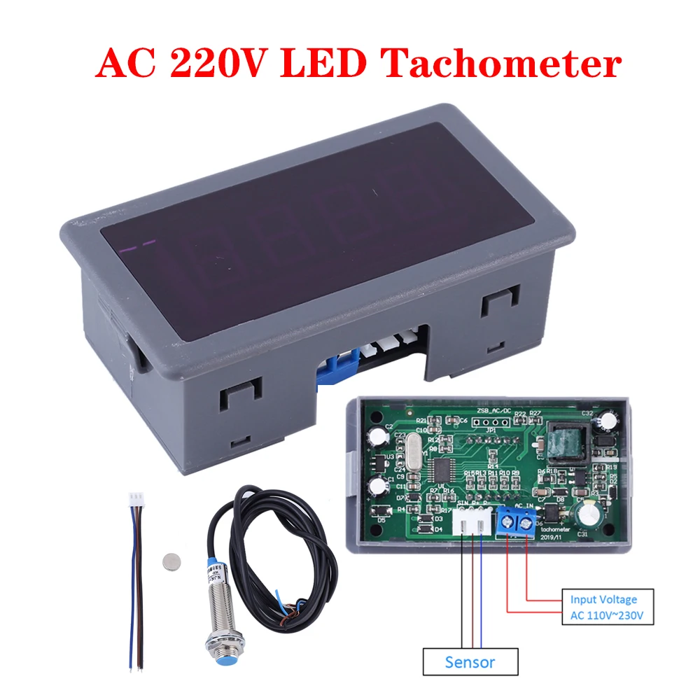 

AC 110V 220V 4Bit Digital LED Tachometer RPM Speed Meter Hall Proximity Switch Sensor NPN Car Repair Tool