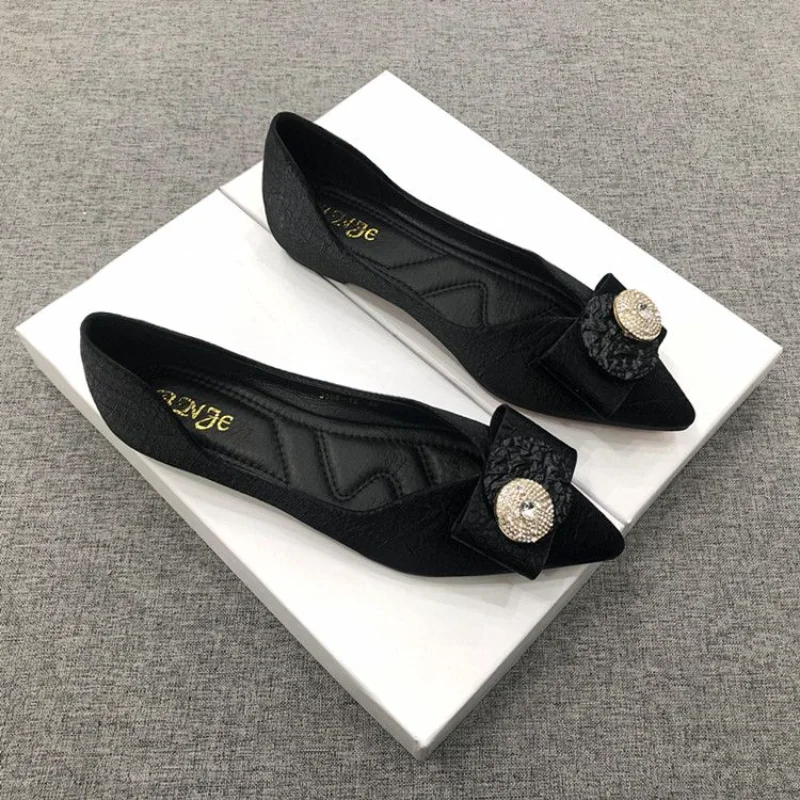 

Pointed Shoes Women's Shallow-mouthed Joker Four Seasons Shoes New Comfortable Soft-soled Black Flat Shoes In Spring of 2023.