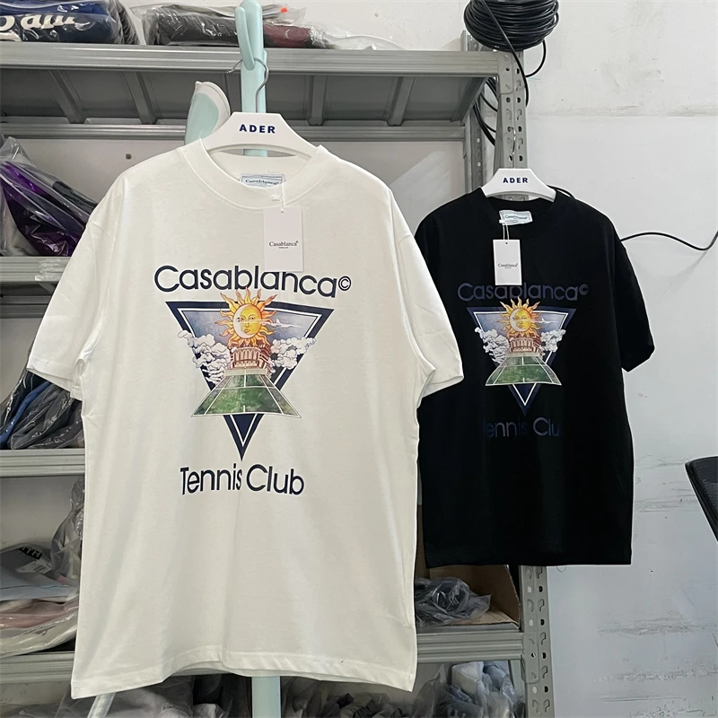 

23SS Casual Black White Summer Daily Casablanca Top Tees Casablanca Tennis Club Print T-Shirt
