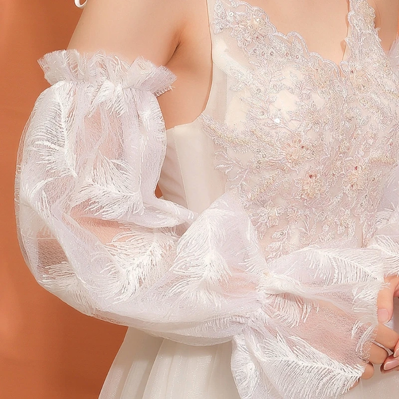

Wedding Detachable Elastic Sleeves White Removable Long Handmade Bridal Arm Sleeves Cover Elegant Wedding Accessories