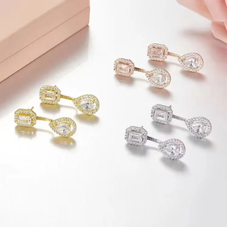 

925 Sterling Silver Square Diamond Earrings For Women Fashion Fine Jewelry Light Luxury High Quality Wholesale Hot Sale New