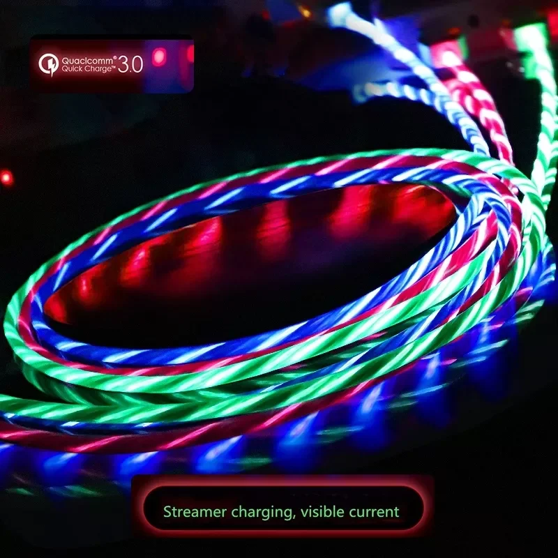 

USB Cable LED glowing Flowing Visible Light Luminescent 3.0 Charge Cord Type-C USB Cable for Samsung iPhone