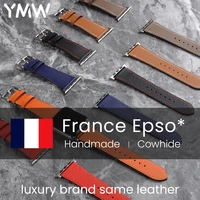 ymw france genuine leather strap for apple watch band 45mm 44mm 42mm 40mm 38mm s7 s6 fashion smartwatch accessories for iwatch 7