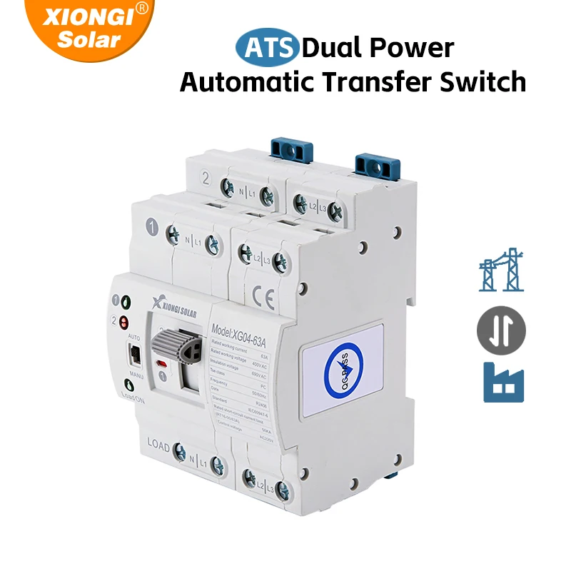 Автоматический переключатель XIONGISOLAR XG02-63A DIN Rail Mini ATS 6A ~ 63a 2P 4P 220 В двойной питания