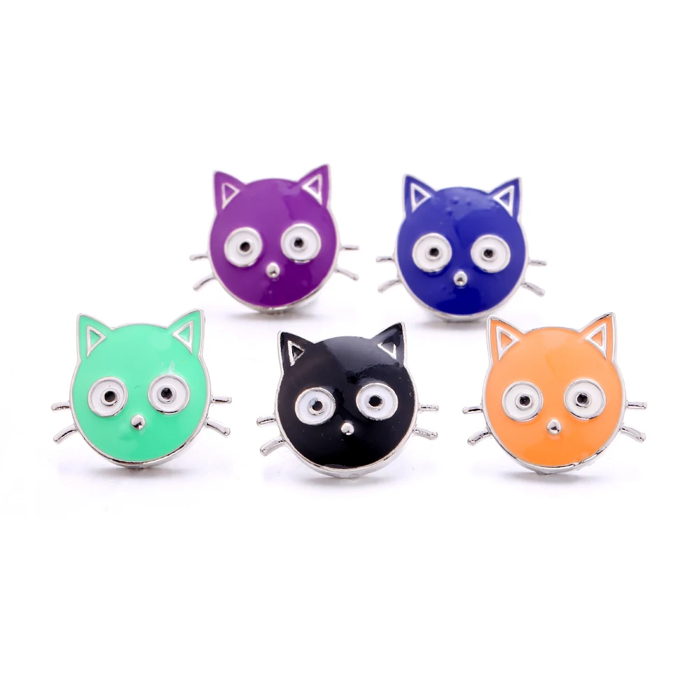 30pcs Metal Lovely Cat 18mm Snap Buttons Fit Snaps Bracelet Necklace Charms Jewelry