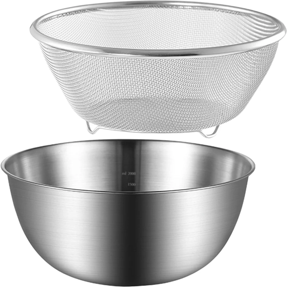 

1 Set of Rice Strainer Metal Egg Mixer Bowl Fruits Drain Basin Stainless Steel Vegetable Washing Basin