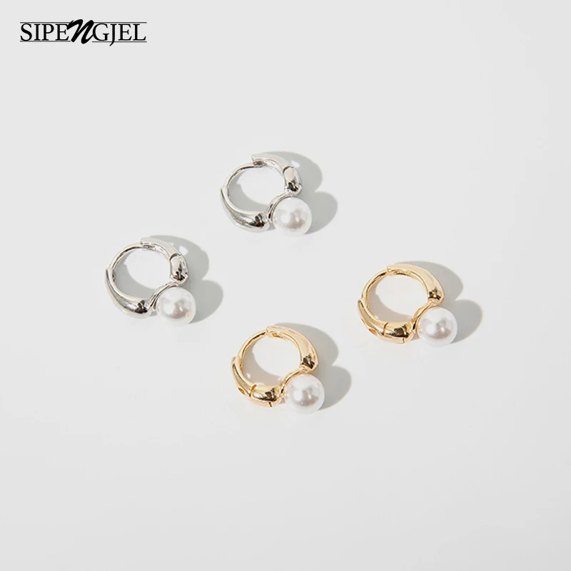

SIPENGJEL Fashion French Retro Pearl Hoop Earrings Wedding Round Gold Color Earrings for Women Party Jewelry Wholesale 2022