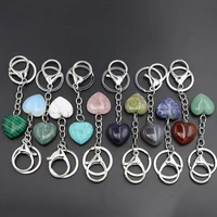 natural crystal stone heart shaped keyring rose pink tiger eye charms key chains rings quartz gifts men women presents jewelry