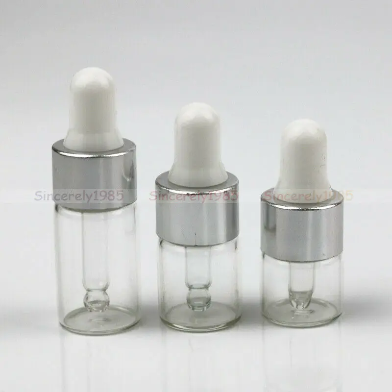 30Pcs 1/2/3/5 ML Clear Glass Essential Oil Aromatherapy Dropper Bottles Silver Cap Reagent Drop Eye Liquid Pipette Bottle