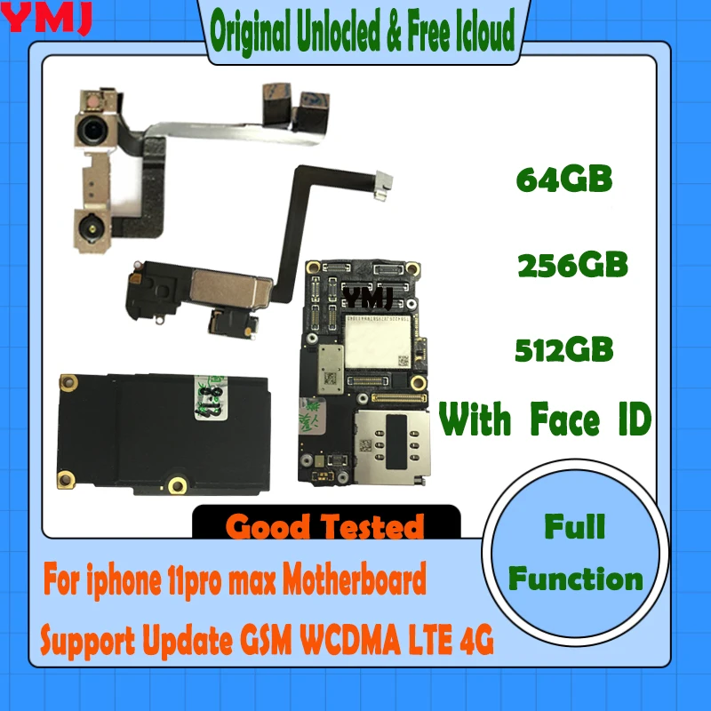 

Free Shipping Support Update&4G LTE Mainboard For IPhone 11 Pro Max Motherboard With/No Face ID 64g/256g/512g Logic Board Tested