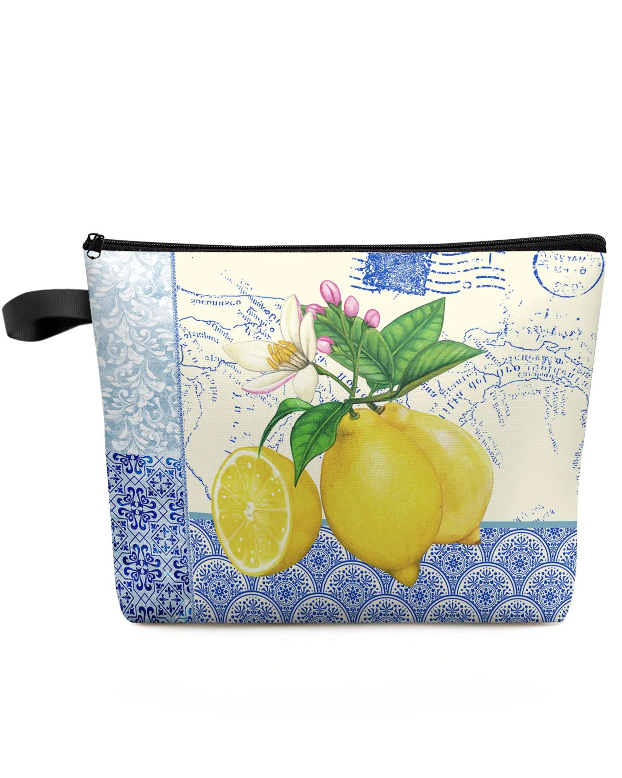 

Blue And White Porcelain Texture Map Lemon Makeup Bag Pouch Travel Essentials Women Cosmetic Bags Organizer Storage Pencil Case