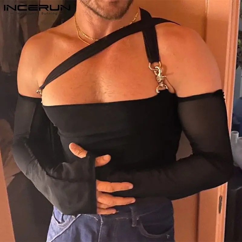 

Новинка, Мужская сексуальная рубашка INCERUN в американском стиле для отдыха, дизайнерские футболки с рукавами и вышитым воротником, однотонна...