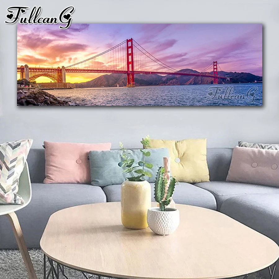 

5d diy diamond painting large San Francisco Golden Gate Bridge Sunset cross stitch rhinestone embroidery kits home decor JX3468