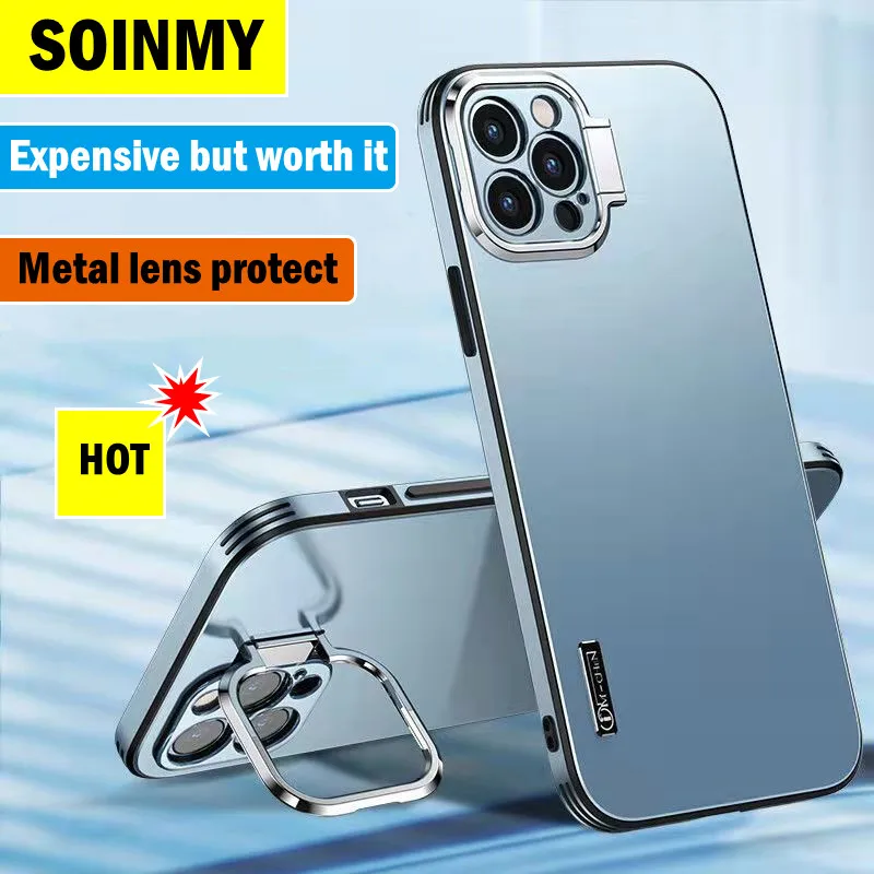 

Shockproof metal lens stand case for iphone 13 pro max luxury high quality all-inclusive acrylic portable bracket protect covers