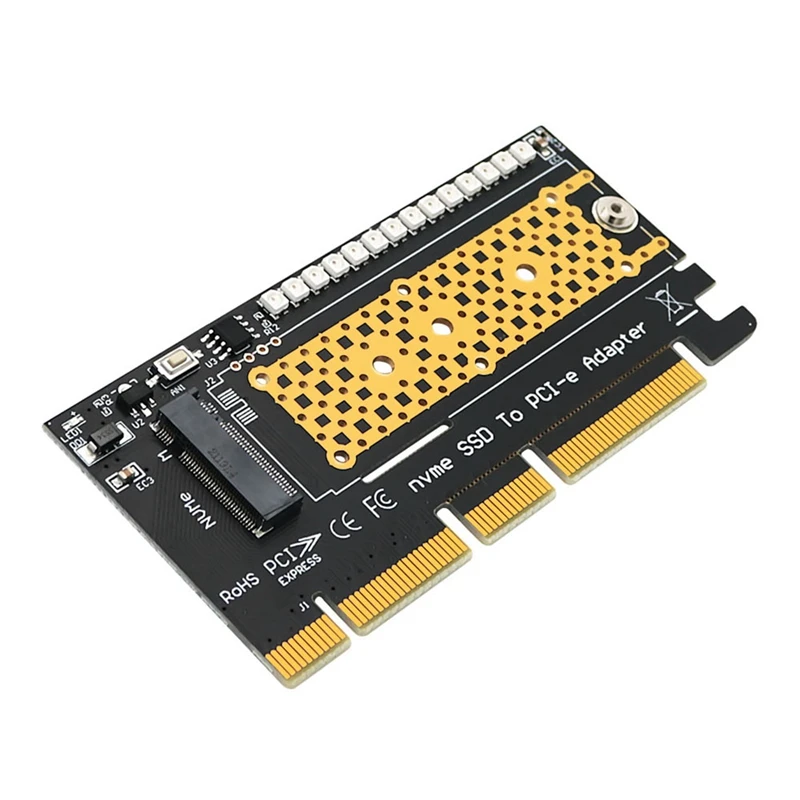 

M.2 NVME SSD к PCI-E 4X/8X/16X адаптер с 3528 цветной светодиодной вспышкой поддержка 2242/2260/2280 M.2 SSD