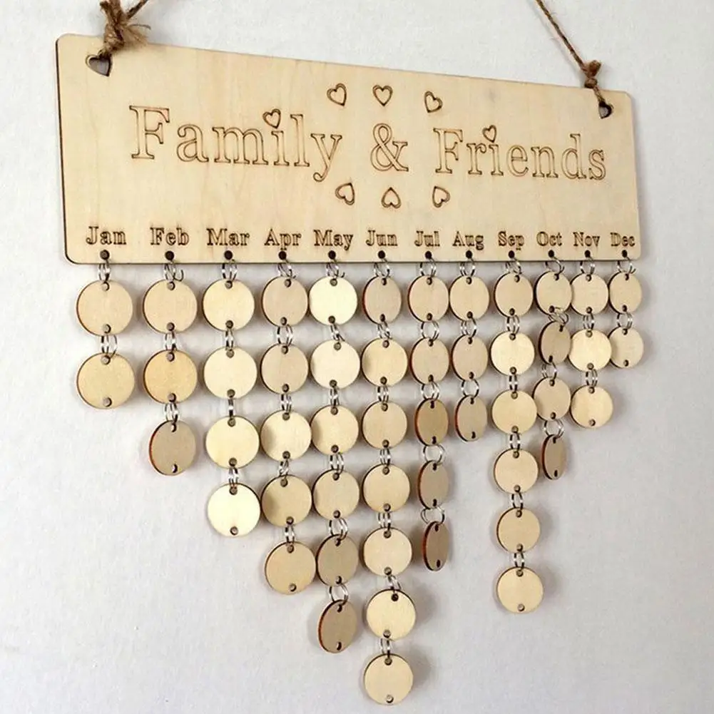 

Family and Friends Wooden Birthday Special Dates Reminder DIY Plaque Board Sign Tracker Hanging Deco Birthday Calendar Wall O6S5