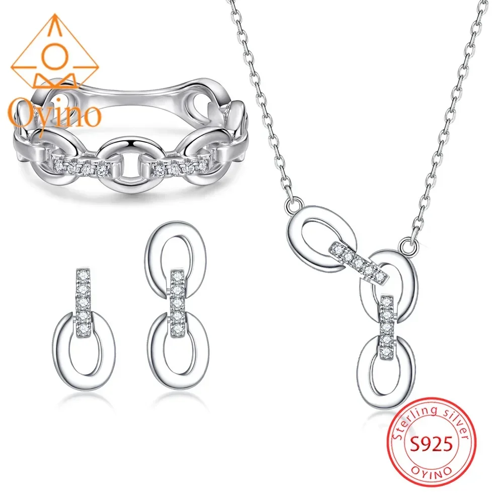 

Earrings Necklace Ring Set Oyino NEW Personalized Chain S925 Sterling Silver Zirconia Niche Premium Feeling Three Piece Set