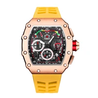 pintime classic men fashion sport watch chronograph function stopwatch yellow rubber strap auto date male luxury wristwatch