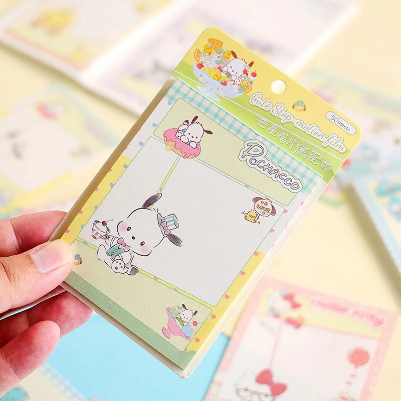 Фото Набор из 24 шт. блокнотов Sanrio Melody Kuromi Hangyodon: милые канцелярские товары с котиками, этикетки, стикеры для планирования, школьные принадлежности №5