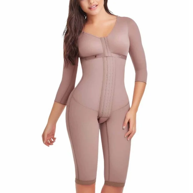 Women's Corset Postpartum Post Liposuction High Compression Long Sleeves Front Closure Bodysuit Skims Fajas Colombianas