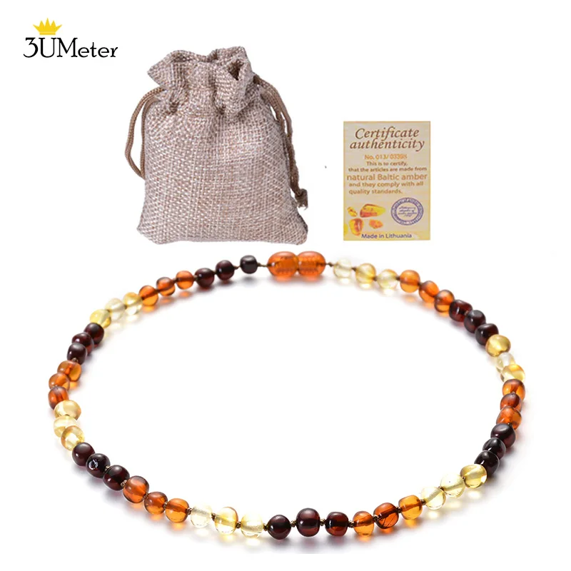 

3UMeter Natural Amber Teething Necklaces Hand-Assembled Baltic Ambers Necklace Jewelry Gift Fussiness Reduce for Baby & Adult