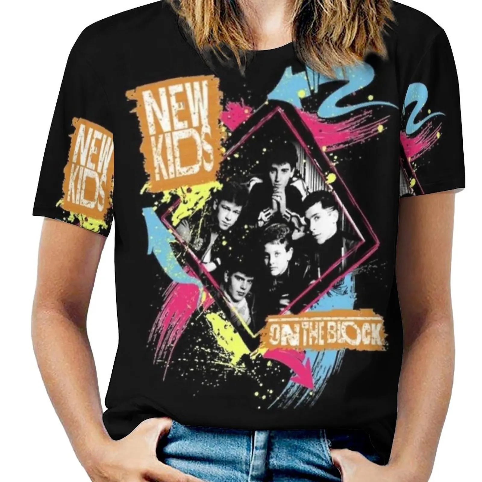 Nkotb Мужская женская футболка в стиле ретро Новая мода с принтом на молнии