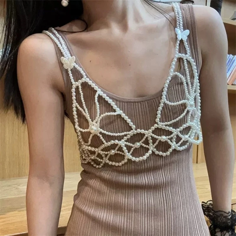 Бюстгальтер-цепочка ручной работы с жемчугом модный аксессуар для модных женщин