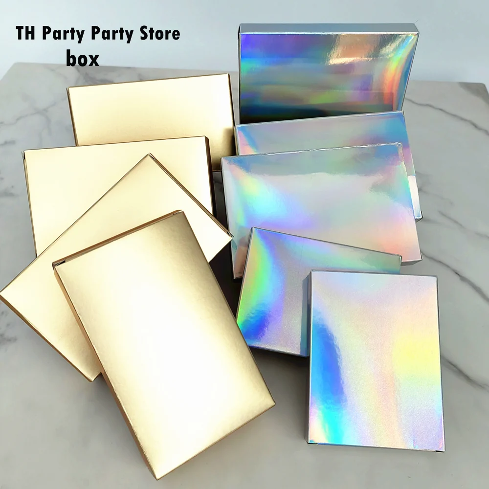 

50 Pcs Holographic Gift Party Paper Box Laser Card Case Cartons Gift Boxes Cosmetics Package Deluxe Kraft Paper gift box