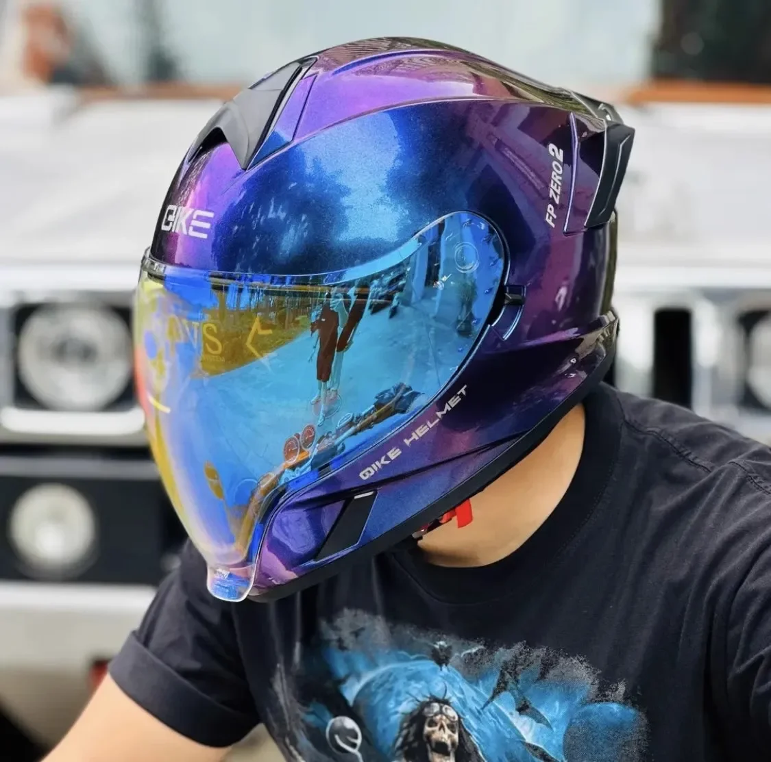 QIKE Мотоциклетный шлем Ghost Face Full Capacete Road Racing Half Flip Up Casco Уникальные длинные линзы