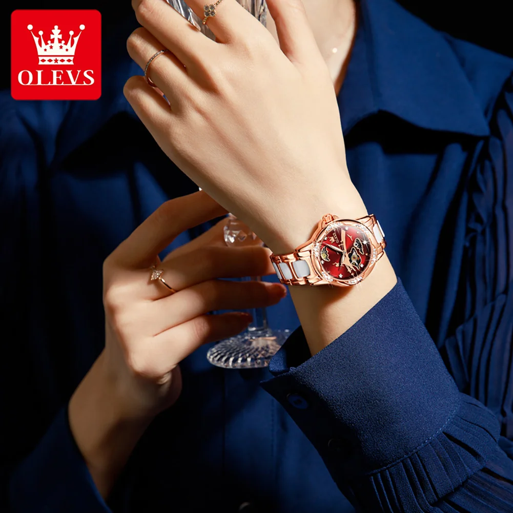 

OLEVS роскошные часы ведущей марки для женщин автоматические механические Стразы Наручные часы керамические женские водонепроницаемые модн...
