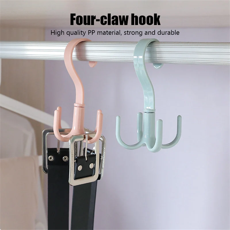 Rotating 4-Claw Hook Rack Multi-Functional Creative Clothes Hangers Wardrobe Tie Hat Bag Storage Organizers Bedroom Closets