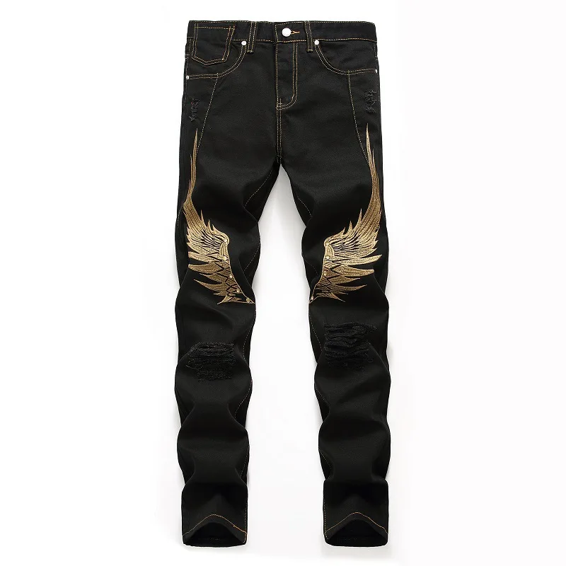 Men Jeans European and American Street Personality Embroidery Wings Hole Multicolor Jeans Hip Hop Streetwear Ins Hot Sale Denim
