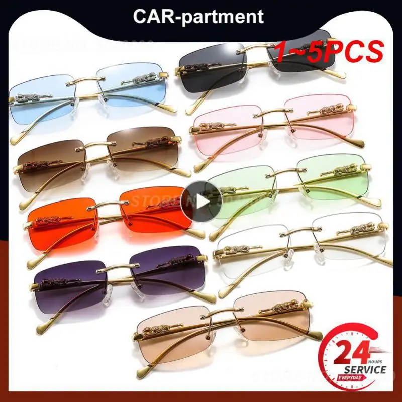 

Солнцезащитные очки без оправы для мужчин и женщин, прямоугольной формы, в стиле ретро, с гепардом, с защитой UV400, Лидер продаж, 1-5 шт., летние уличные